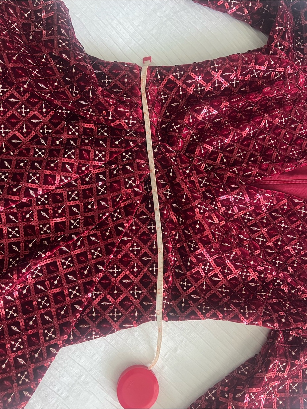 NADINE MERABI Ruby Red Velvet Wrap Mini Dress - Picture 5 of 8
